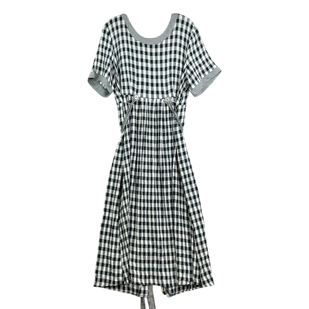 S.L. Fashions Gingham Dress Womens 20W Black White Vintage Midi Seersucker USA